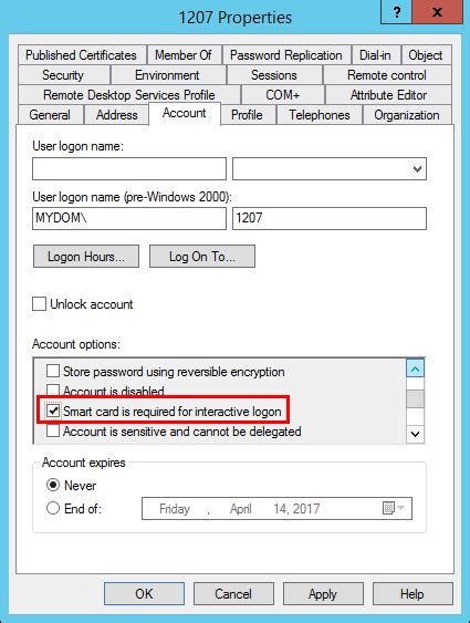 active directory smart card attribute|enable smart card log on.